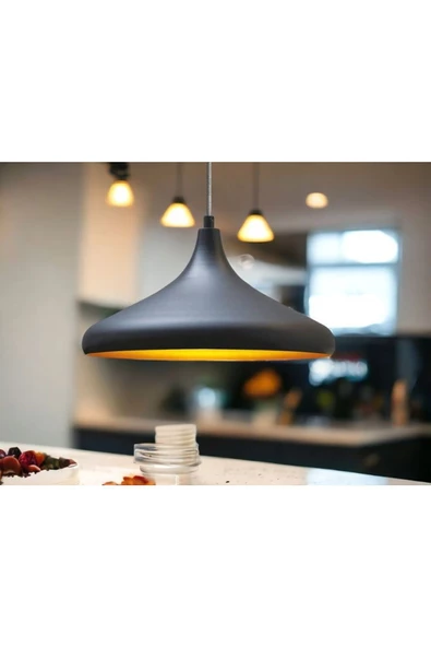 fullreyon Modern Metal Sarkıt, Salon, Hol, Mutfak Avizesi, Siyah Renk Metal Avize, 36 Cm Çapında Metal Avize ürün görseli 1