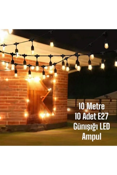 fullreyon 10 Metre, 10 Adet 10 Watt Günışığı Ampullü Düğün Kına, Eğlence, İşletme, Bahçe Aydınlatma Organizeri ürün görseli 1