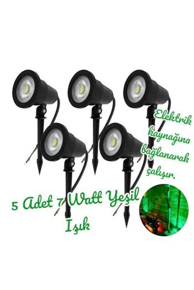 fullreyon 5 Adet Elektrikle Çalışır, 7 Watt YEŞİL IŞIK Kazıklı Bahçe Armatürü, Çim, Çiçek, Ağaç Aydınlatması ürün görseli 1