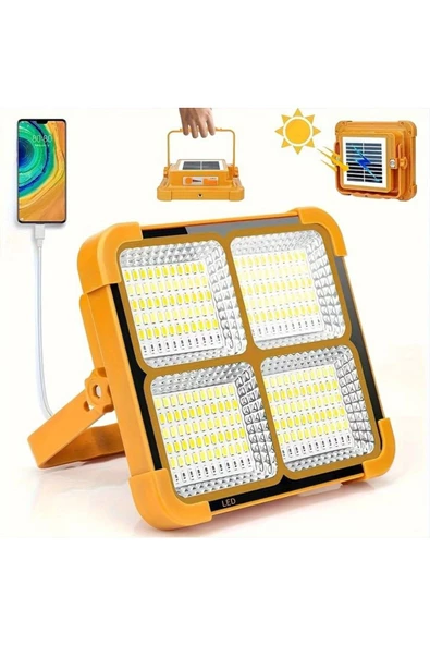 fullreyon 200 Watt Güneş Enerjili, Dört Işık Modlu, Telefon Şarz Eder, Kamp, Bekçi, Balıkçı Feneri Solar Fener ürün görseli 1