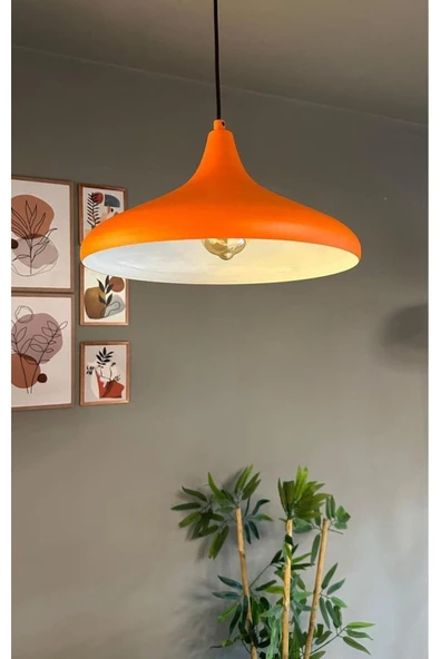 fullreyon Modern Metal Sarkıt, Salon, Hol, Mutfak Avizesi, Turuncu Renk Metal Avize, 36 Cm Çapında Metal Avize ürün görseli 1