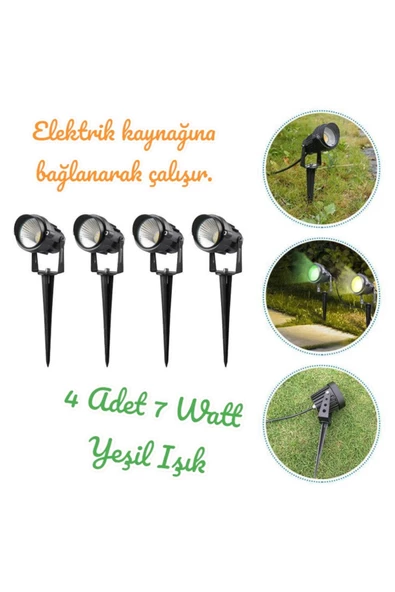 fullreyon 4 Adet Elektrikle Çalışır, 7 Watt YEŞİL IŞIK Kazıklı Bahçe Armatürü, Çim, Çiçek, Ağaç Aydınlatması ürün görseli 1