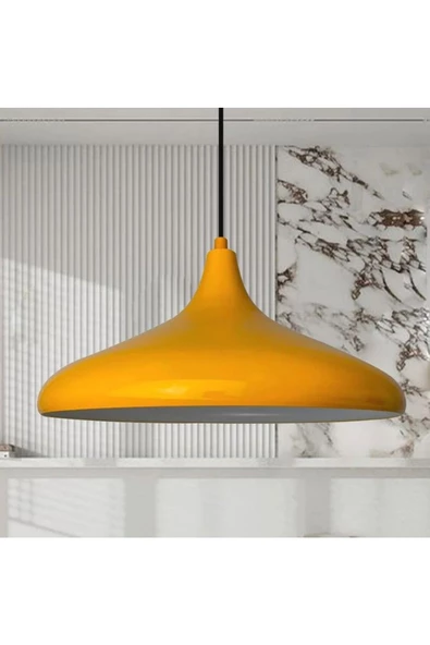 fullreyon Modern Metal Sarkıt, Salon, Hol, Mutfak Avizesi, Sarı Renk Metal Avize, 36 Cm Çapında Metal Avize ürün görseli 1