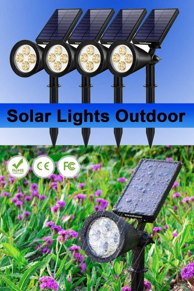 fullreyon 4 Adet, 7 Watt AMBER IŞIK Kaliteli Solar Armatür, Güneş Enerjili Çim, Çiçek, Ağaç, Bahçe Armatürü ürün görseli 1