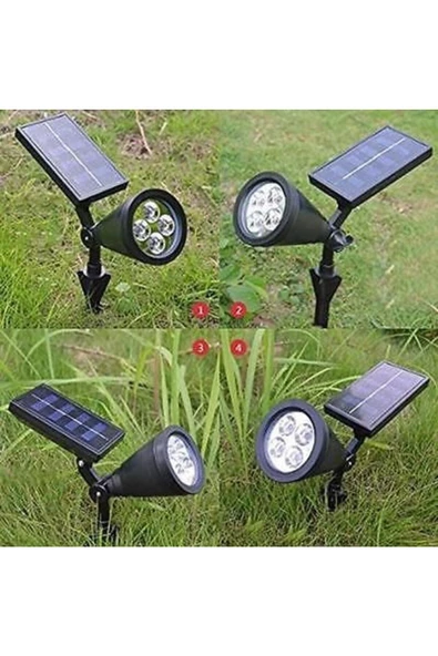 fullreyon 4 Adet Kaliteli, 7 Watt Yeşil Işık Solar Armatür, Güneş Enerjili Çim, Çiçek, Ağaç,  Bahçe Armatürü ürün görseli 1