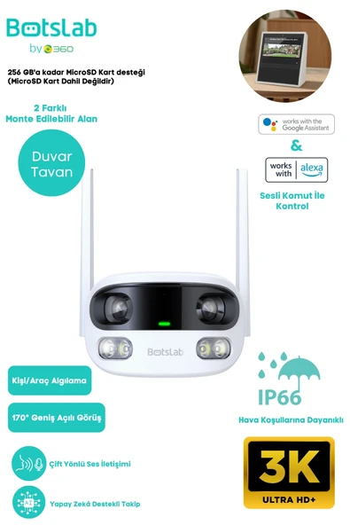 +360 Botslab Smart W302 Outdoor Kamera 3K / Çift Yönlü Ses / 170 Derece / Akıllı İnsan Takibi ürün görseli 1
