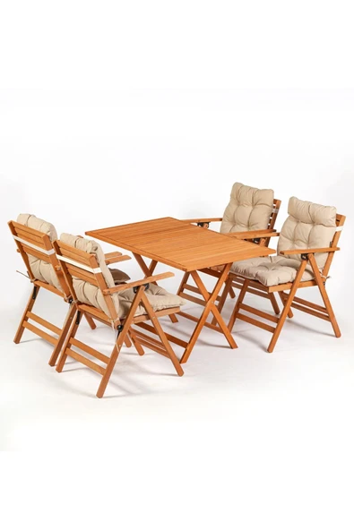 Minderli Loretta Masa Sandalye Seti 4+1 Ahşap Bahçe Balkon Teras Katlanır Set 120x70 cm ürün görseli 1
