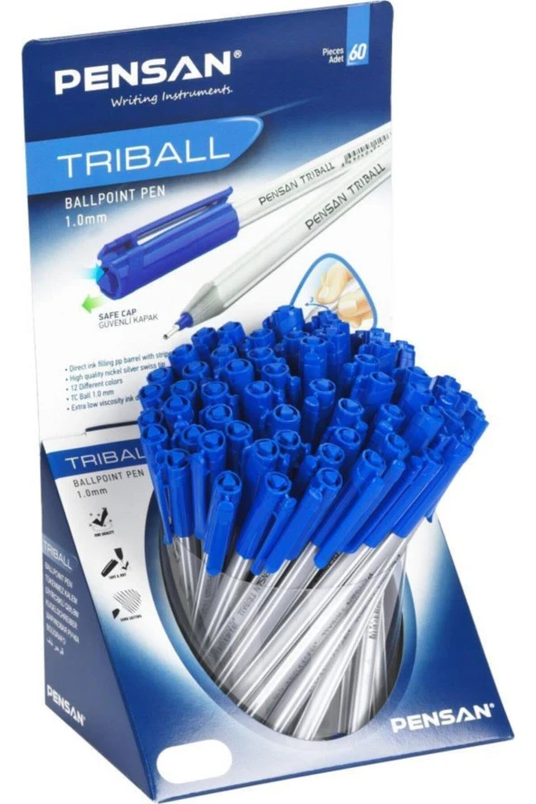 Pensan Tükenmez Kalem Triball 1.0 MM Bilye Uç Mavi 60 LI Stand 1003 (60'lı Paket) ürün görseli 1