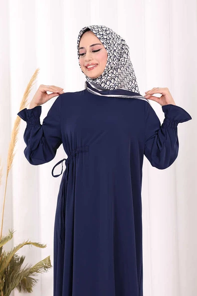 Tek Tarafı Yandan Büzmeli Elbise 6017 Lacivert - Resim 4