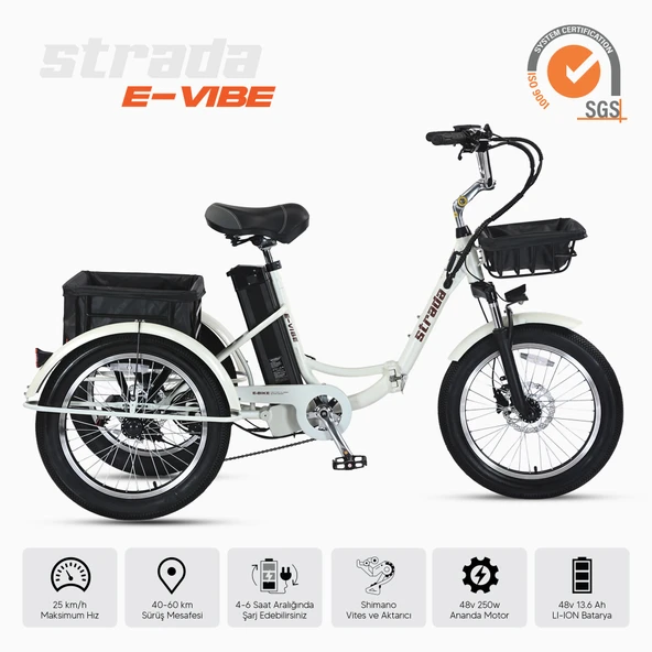 Strada E-VIBE Hidrolik Disk Üç Tekerlekli Elektrikli Bisiklet ürün görseli 1