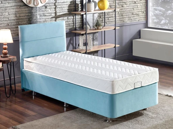Niron Cozy 120x200 Tek Kişilik Yatak Seti - Mavi Kumaş Baza, Başlık ve Yatak Takımı ürün görseli 1