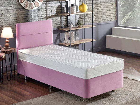 Niron Pinky 120x200 Tek Kişilik Yatak Seti - Pembe Kumaş Baza, Başlık ve Yatak Takımı ürün görseli 1