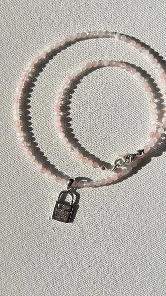 Pembe kuvars 925 ayar gümüş kolye - Resim 3