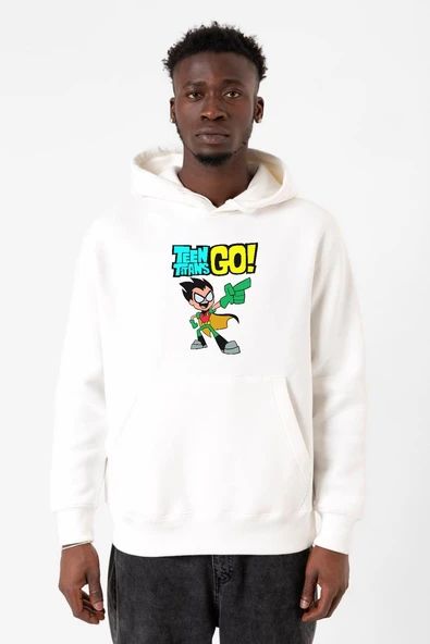 Teen Titans Go Robin Beyaz Erkek 3ip Kapşonlu Sweatshirt ürün görseli 1