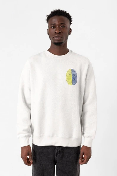 Sarı Lacivert Parmak İzi Beyaz Erkek 2ip Sweatshirt ürün görseli 1