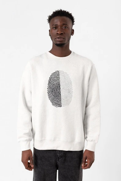 Siyah Beyaz Parmak İzi Beyaz Erkek 2ip Sweatshirt ürün görseli 1