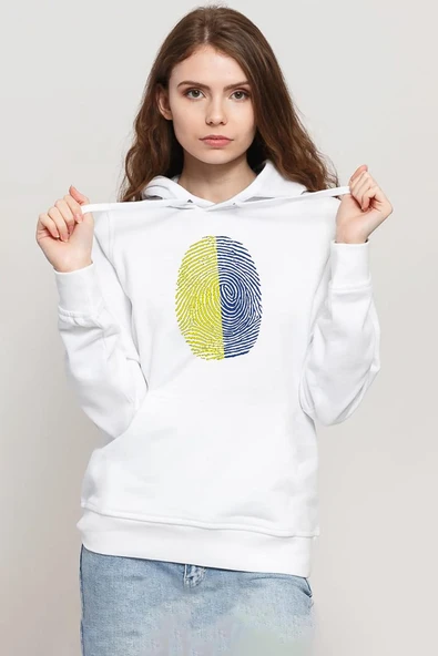 Sarı Lacivert Parmak İzi Beyaz Kadın 3ip Kapşonlu Sweatshirt ürün görseli 1
