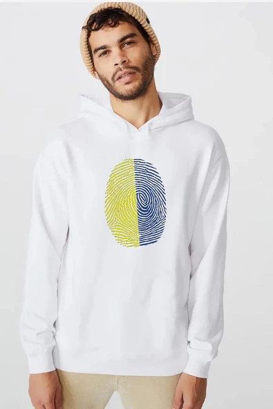 Sarı Lacivert Parmak İzi Beyaz Erkek 3ip Kapşonlu  Sweatshirt ürün görseli 1