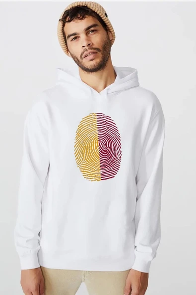 Sarı Kırmızı Parmak İzi Beyaz Erkek 3ip Kapşonlu  Sweatshirt ürün görseli 1