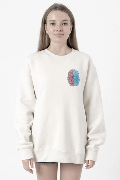 Bordo Mavi Parmak İzi Beyaz Kadın 2ip Sweatshirt ürün görseli 1