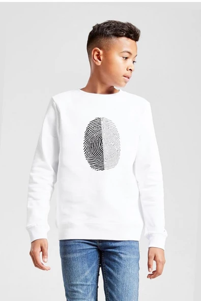 Siyah Beyaz Parmak İzi Beyaz Çocuk 2ip Sweatshirt ürün görseli 1
