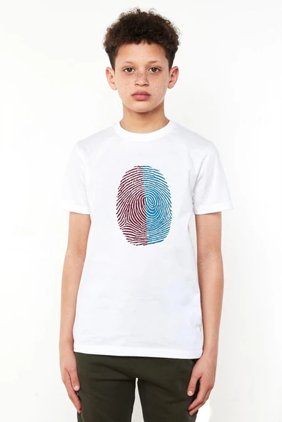 Bordo Mavi Parmak İzi Beyaz Çocuk Bisikletyaka Tshirt ürün görseli 1