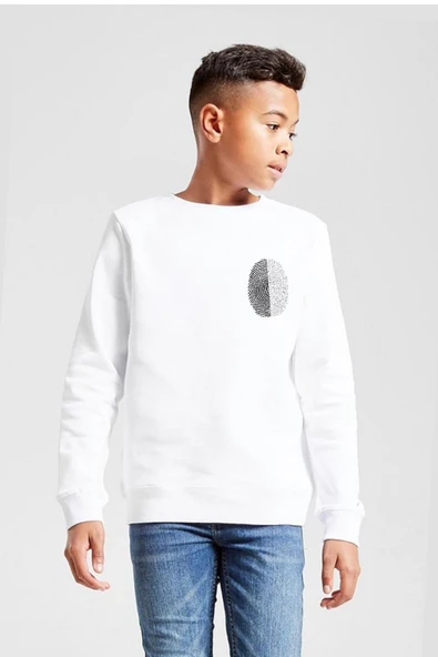 Siyah Beyaz Parmak İzi Beyaz Çocuk 2ip Sweatshirt ürün görseli 1