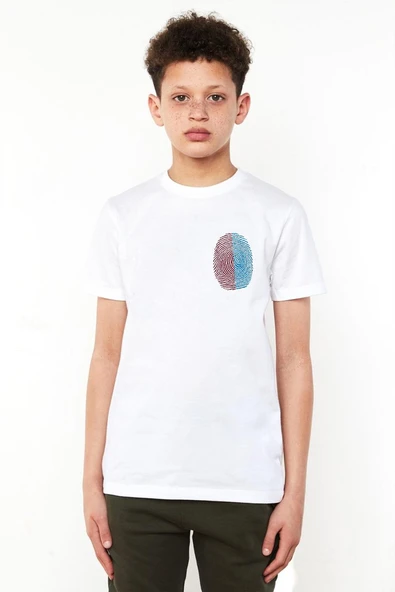 Bordo Mavi Parmak İzi Beyaz Çocuk Bisikletyaka Tshirt ürün görseli 1