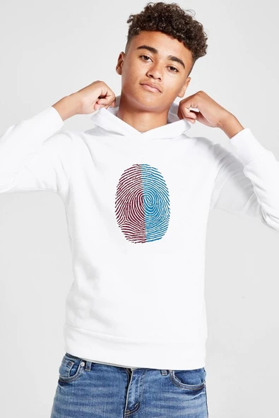 Bordo Mavi Parmak İzi Beyaz Çocuk 3ip Kapşonlu  Sweatshirt ürün görseli 1