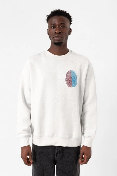 Bordo Mavi Parmak İzi Beyaz Erkek 2ip Sweatshirt ürün görseli 1