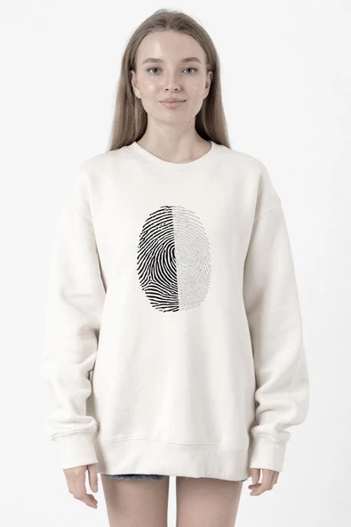 Siyah Beyaz Parmak İzi Beyaz Kadın 2ip Sweatshirt ürün görseli 1