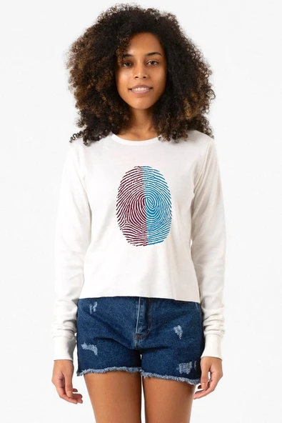 Bordo Mavi Parmak İzi Ekru Ekstra Uzunkol Sweatshirt ürün görseli 1