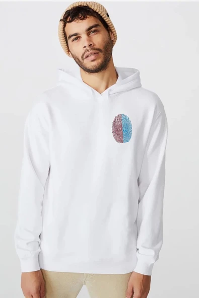 Bordo Mavi Parmak İzi Beyaz Erkek 3ip Kapşonlu  Sweatshirt ürün görseli 1