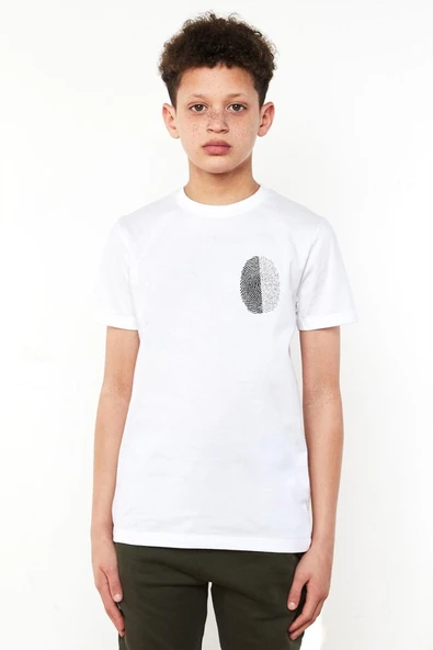 Siyah Beyaz Parmak İzi Beyaz Çocuk Bisikletyaka Tshirt ürün görseli 1