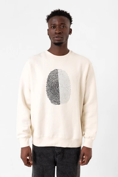 Siyah Beyaz Parmak İzi Ekru Erkek 2ip Sweatshirt ürün görseli 1
