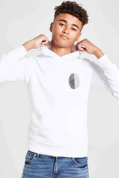 Siyah Beyaz Parmak İzi Beyaz Çocuk 3ip Kapşonlu  Sweatshirt ürün görseli 1