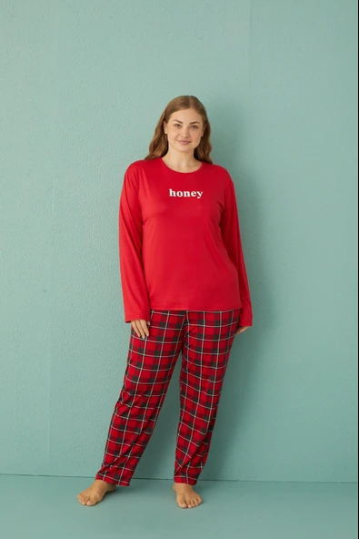 Gd Goldoremi 50802-2 Büyük Beden Kadın Honey Milan Kumaş Pijama Takım ürün görseli 1