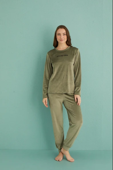 Gd Goldoremi 13165-11 Kadın Automn Vibes Kadife Manşetli Pijama Takım ürün görseli 1