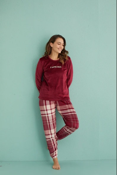 Gd Goldoremi 13312-1 Kadın Love Fall Kadife Pijama Takım ürün görseli 1