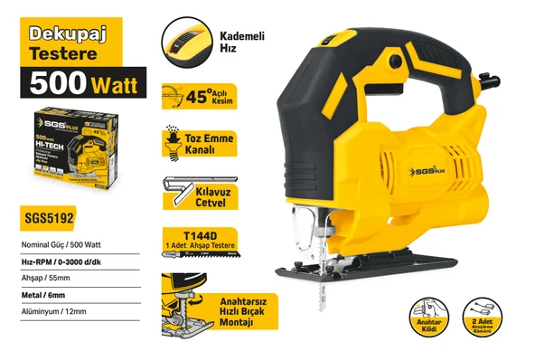 SGS PROFESYONEL DEKUPAJ TESTERE 500 WATT - Resim 2