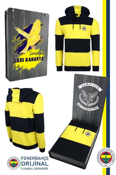 Fenerbahçe Orijinal Lisanslı Sarı Lacivert Kapüşonlu Sweat Ahşap Kutulu ürün görseli 1