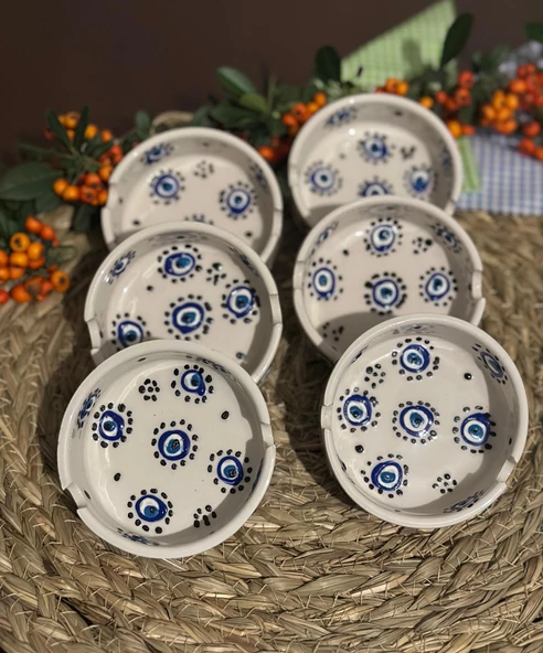 6 lı Seramik Nazar Boncuk Desenli Küllük/ Kül Tablası ürün görseli 1