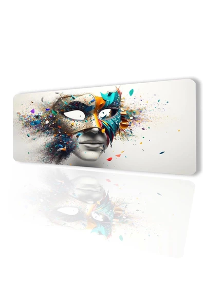 SonicTouch Karnaval Maske Kaymaz Gaming Oyuncu Masaüstü Dikişsiz Gri Klavye Mouse Pad 32x70Cm ürün görseli 1