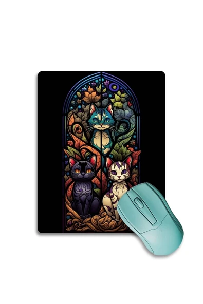 SonicTouch Vitray Chibi Kedileri Kaydırmaz Gaming Oyuncu Dikişsiz Siyah Mor Mouse Pad17x21cm ürün görseli 1
