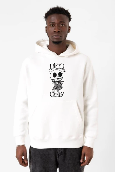 Jack Skellington I Need Candy Beyaz Erkek 3ip Kapşonlu Sweatshirt ürün görseli 1