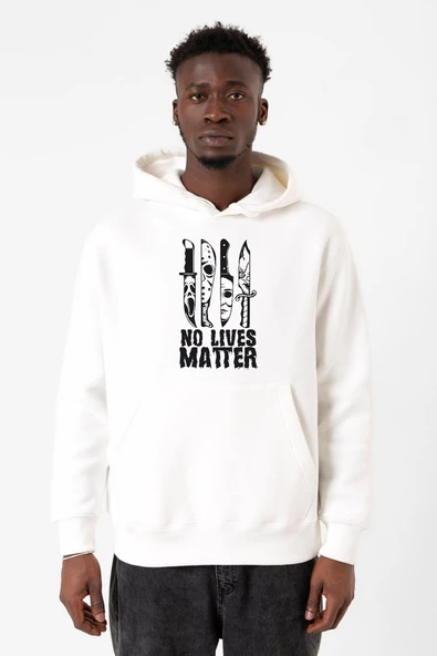 Horror Knifes No Live Matter Beyaz Erkek 3ip Kapşonlu Sweatshirt ürün görseli 1