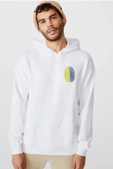 Sarı Lacivert Parmak İzi Beyaz Erkek 3ip Kapşonlu  Sweatshirt ürün görseli 1