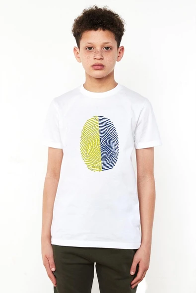 Sarı Lacivert Parmak İzi Beyaz Çocuk Bisikletyaka Tshirt ürün görseli 1