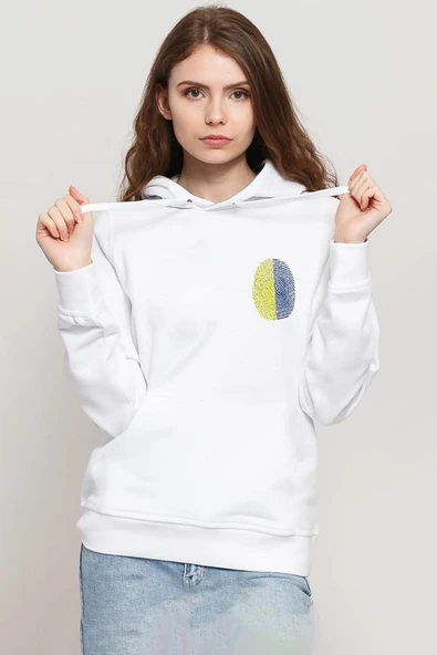 Sarı Lacivert Parmak İzi Beyaz Kadın 3ip Kapşonlu Sweatshirt ürün görseli 1