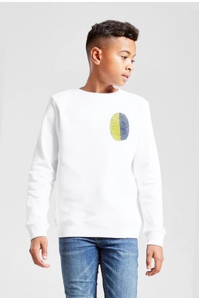 Sarı Lacivert Parmak İzi Beyaz Çocuk 2ip Sweatshirt ürün görseli 1